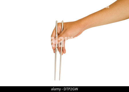 isolated hand holding chopstick Stock Photo