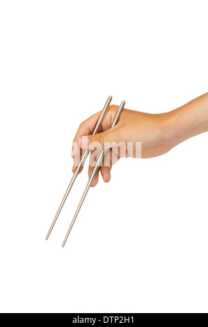 isolated hand holding chopstick Stock Photo