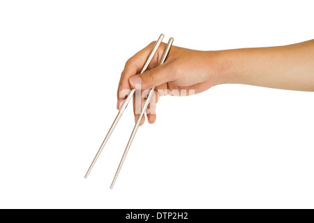 isolated hand holding chopstick Stock Photo