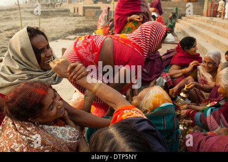 women celebrating chatt puja in varanasi , India Stock Photo