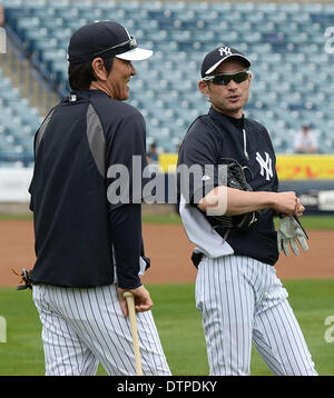 (L-R)  Hideki Matsui, Ichiro Suzuki (Yankees), FEBRUARY 21, 2014 - MLB : Hideki Matsui, the New York Yankees guest instructor and Ichiro Suzuki during the Yankees spring training baseball camp at George M. Steinbrenner Field in Tampa, Florida, United States. (Photo by AFLO) Stock Photo