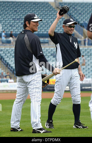 (L-R)  Hideki Matsui, Ichiro Suzuki (Yankees), FEBRUARY 21, 2014 - MLB : Hideki Matsui, the New York Yankees guest instructor and Ichiro Suzuki during the Yankees spring training baseball camp at George M. Steinbrenner Field in Tampa, Florida, United States. (Photo by AFLO) Stock Photo