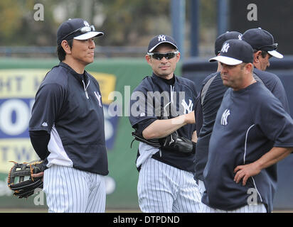 (L-R)  Hideki Matsui, Ichiro Suzuki (Yankees), FEBRUARY 21, 2014 - MLB : Hideki Matsui, the New York Yankees guest instructor and Ichiro Suzuki during the Yankees spring training baseball camp at George M. Steinbrenner Field in Tampa, Florida, United States. (Photo by AFLO) Stock Photo