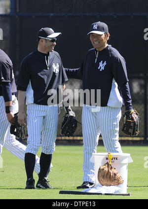 (L-R) Ichiro Suzuki,  Hideki Matsui (Yankees), FEBRUARY 20, 2014 - MLB : Ichiro Suzuki of the New York Yankees and Hideki Matsui, the New York Yankees guest instructor during the Yankees spring training baseball camp at George M. Steinbrenner Field in Tampa, Florida, United States. (Photo by AFLO) Stock Photo