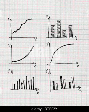 Diagrams and Charts and other infographics drawings as design elements collection. Stock Photo