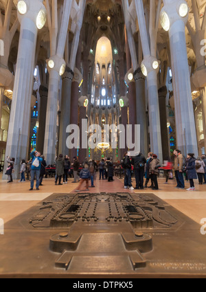 Interior of Antonio Gaudi's cathedral 'Sagrada Familia' in Barcelona, Spain. Stock Photo