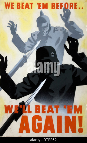 A British anti German Propaganda poster WW2 which depicts German soldiers surrendering to Allied forces. Stock Photo