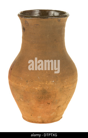 Old clay jug for milk isolated on white background Stock Photo