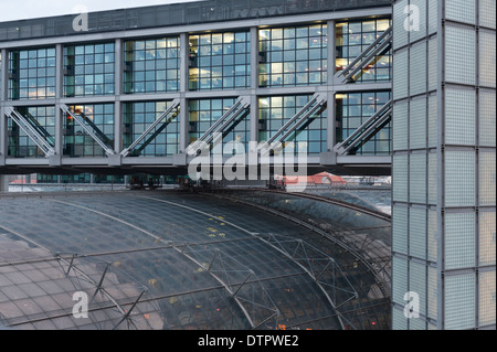 Berlin Hauptbahnhof  hub of connections view from the Spree and transport for reunified Berlin with curved glass roof station Stock Photo
