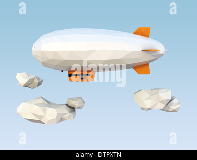3D low poly blimp floating in the sky Stock Photo