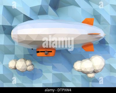 3D low poly blimp on geometry texture background Stock Photo