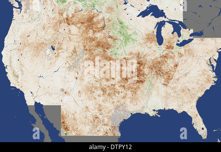 a drought map made by NASA showing a severe drought underway. Stock Photo