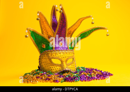 Download Mardi Gras Mask On A Yellow Background Stock Photo Alamy Yellowimages Mockups