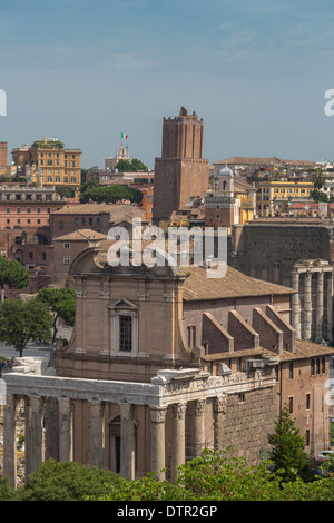 Italy, Rome: view of the Temple of Antoninus and Faustina at the Roman forum from the Palatine Hill Stock Photo