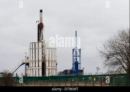 Barton Moss, Salford, UK. Sunday 23rd February 2014. The IGas exploratory drilling site on Barton Moss near Manchester, near where campaigners have demonstrated against the process of fracking. Credit:  Russell Hart/Alamy Live News. Stock Photo