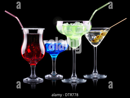 alcohol cocktail set. Berry cooler cocktail, martini, mojito, Pina Colada Stock Photo