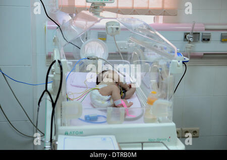 A newborn baby lies in an incubator at a hospital in Sana'a, Yemen, 17 ...