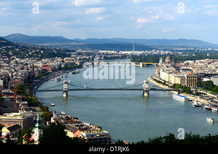 Budapest Hungary view of the city with the river Danube from Citadel in the Gellert hill (hegy) Stock Photo