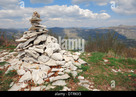 Pile of stones and mountains, Provence-Alpes-Cote d'Azur, Southern France Stock Photo