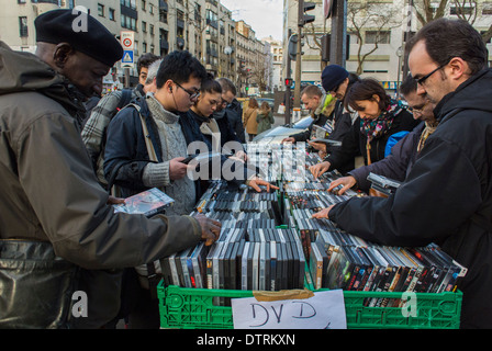 Paris, France., Large Crowd People Shopping French Flea Market, old Vinyl Record Albums, in Belleville Area, shopper choosing goods Stock Photo