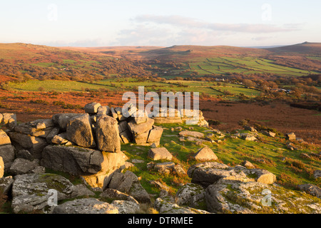 View from Pew tor over the surrounding countryside in autumn Dartmoor national park Devon Uk Stock Photo