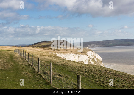 Tennyson Down, chalk downland above the cliffs on the shore of The Needles Country Park, Isle of Wight, UK in good weather Stock Photo