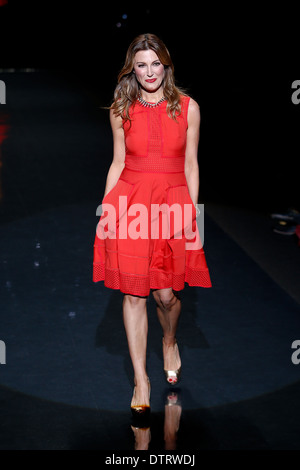 Thea Andrews wears Rachel Roy on the runway at Go Red for Women The Heart Truth Red Dress Collection fashion show. Stock Photo