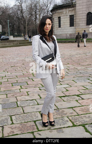 Blogger Lavinia Biancalani arriving at the Just Cavalli runway show in Milan - Feb 20, 2014 - Photo: Runway Manhattan/Paolo Diletto Stock Photo