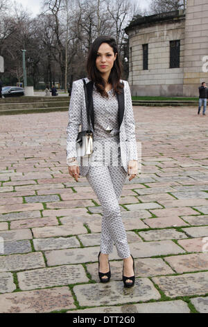 Blogger Lavinia Biancalani arriving at the Just Cavalli runway show in Milan - Feb 20, 2014 - Photo: Runway Manhattan/Paolo Diletto Stock Photo