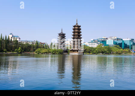 sun and moon pagodas Stock Photo