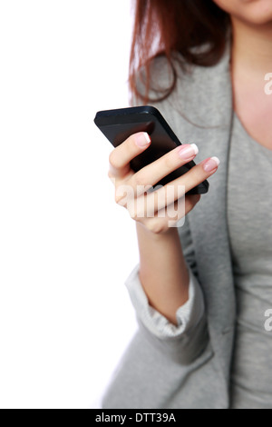 Closeup image of a female hands holding smartphone Stock Photo