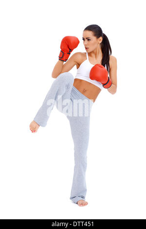 Full body shot of female kick boxer Stock Photo