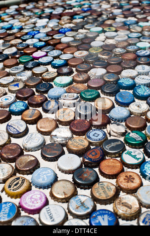 dozens of old rusty beer bottle caps Stock Photo