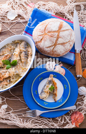 Crossly inlaid fried herrings Stock Photo