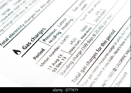 A gas utility bill showing gas charges / prices UK Stock Photo