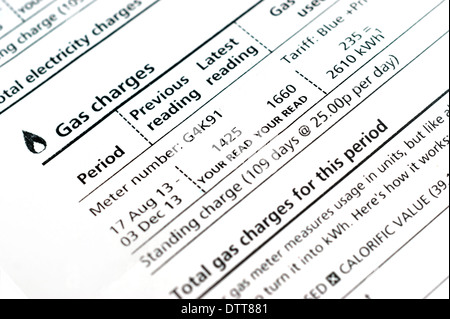 A gas utility bill showing gas charges / prices UK Stock Photo