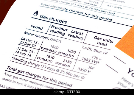 A gas utility bill showing gas charges / prices UK Stock Photo