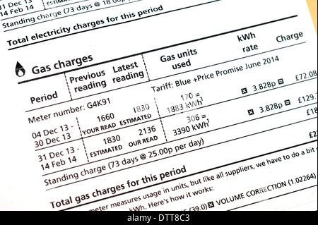 A gas utility bill showing gas charges / prices UK Stock Photo