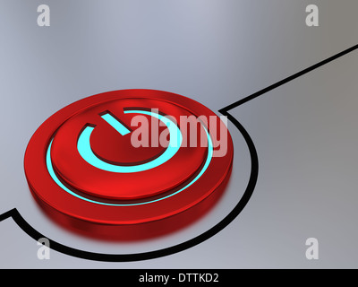 Red on-off button illustration with glowing blue light Stock Photo