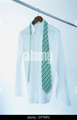 Business shirt and tie on hanger Stock Photo
