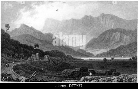 Engraving - 'Cader Idris, Three Miles from Barmouth, Merionethshire' scanned at high res. from a book published in the 1830s. Stock Photo