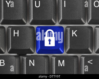 Computer keyboard with security key Stock Photo