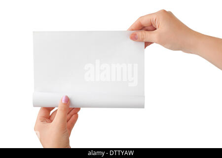 Hands and paper scroll Stock Photo