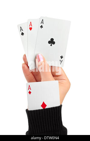 Hand and card in sleeve Stock Photo
