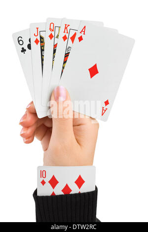 Hand and card in sleeve Stock Photo