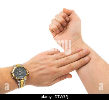 Hand taking pulse Stock Photo