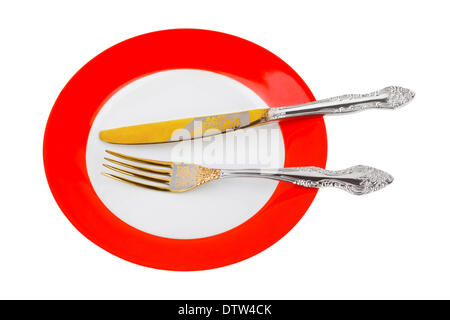 Plate, knife and fork Stock Photo
