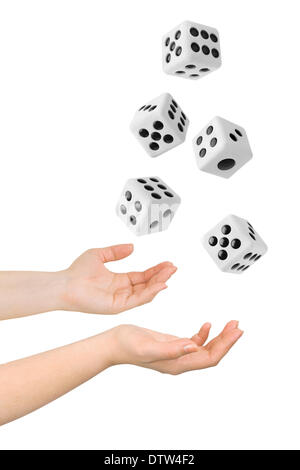 Hands throwing dices Stock Photo