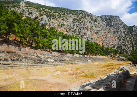 Ruins of stadium in Delphi, Greece Stock Photo