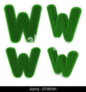 Letter W covered by green grass isolated on white background Stock Photo